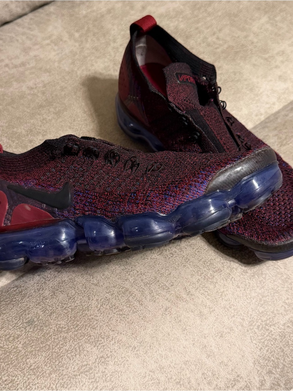 Nike VaporMax Flyknit Sneakers in Burgundy and Navy